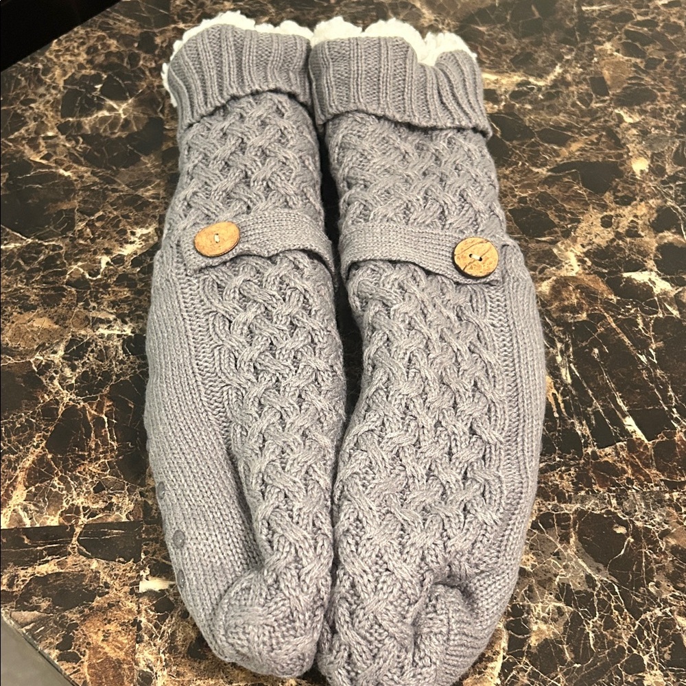 Cozy Gray Knit Slipper Socks